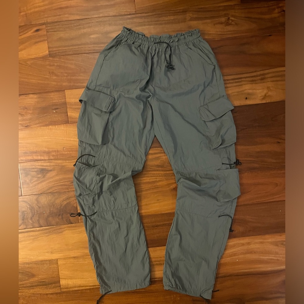 Grey Cargo Parachute Pants